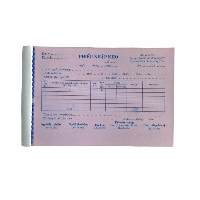 Phiếu nhập kho NY 13x20cm 3 liên 50 bộ không đế (5/100)