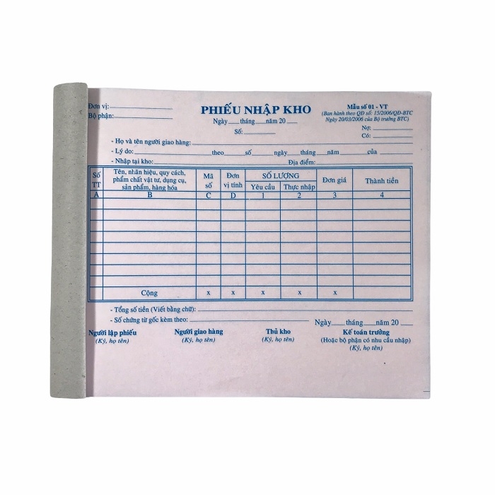 Phiếu nhập kho NY 16x20cm 2 liên 50 bộ A5 (10/120)
