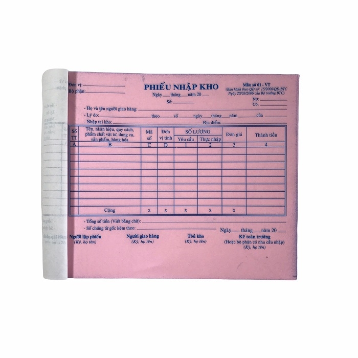 Phiếu nhập kho NY 16x20cm 2 liên 50 bộ A5 (10/120)
