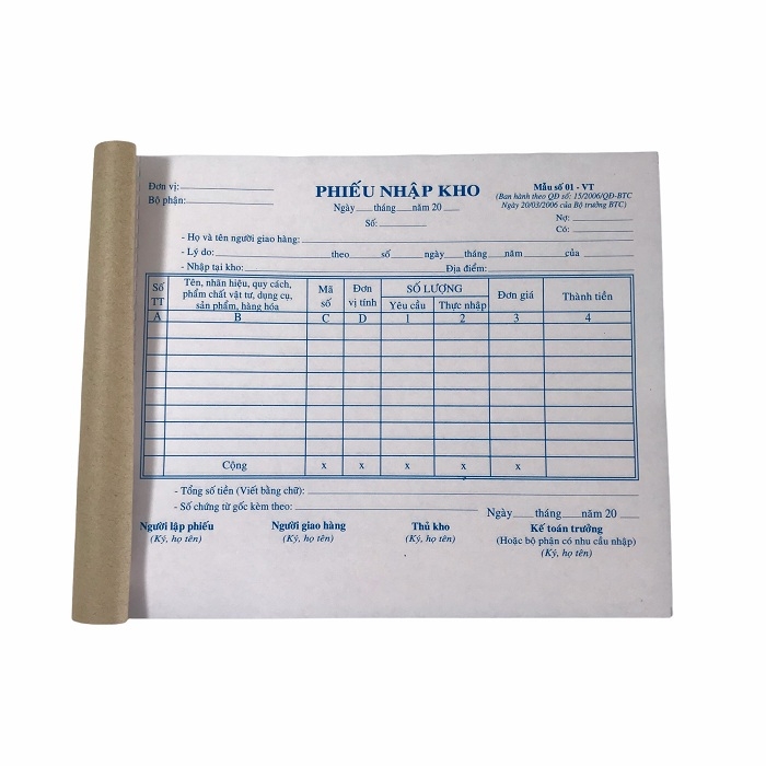 Phiếu nhập kho NY 16x20cm 3 liên 50 bộ không đế A5 (5/60)