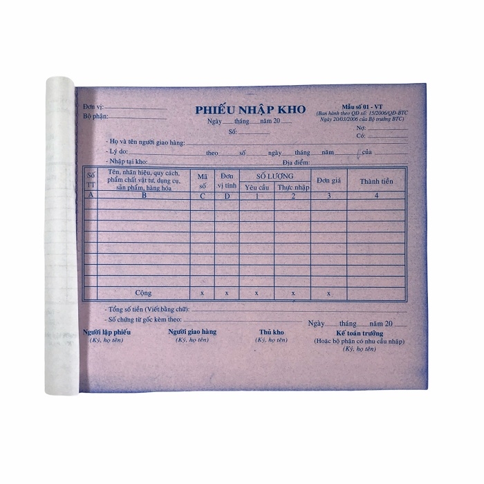 Phiếu nhập kho NY 16x20cm 3 liên 50 bộ không đế A5 (5/60)