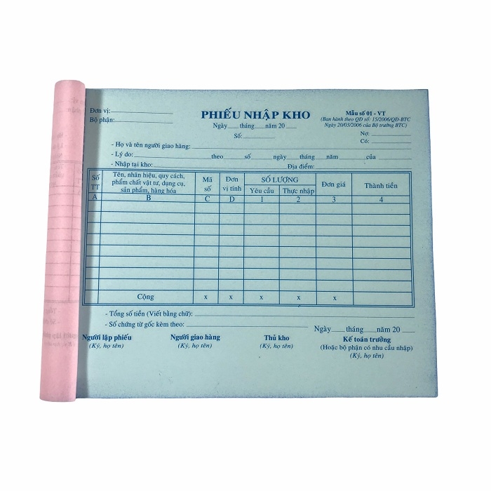 Phiếu nhập kho NY 16x20cm 3 liên 50 bộ không đế A5 (5/60)