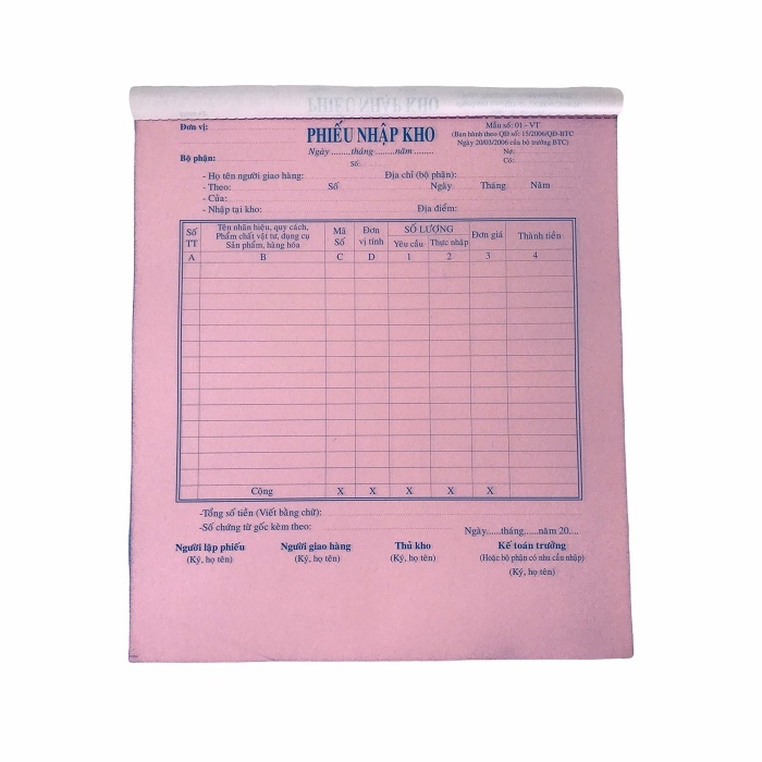 Phiếu nhập kho NY 20x25cm 2 liên 50 bộ A4 (10/50)