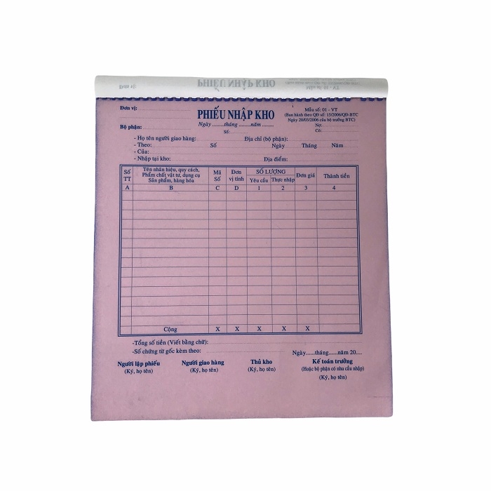 Phiếu nhập kho NY 20x25cm 3 liên 50 bộ không đế A4 (5/40)