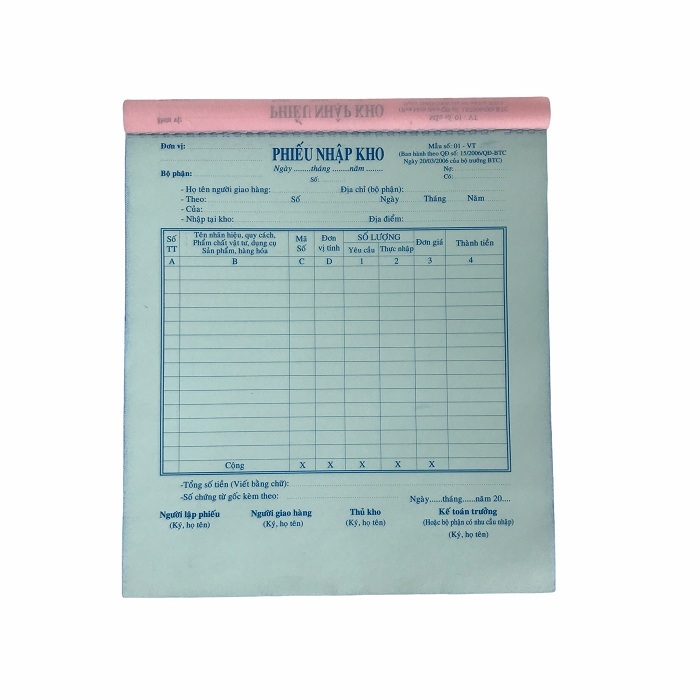 Phiếu nhập kho NY 20x25cm 3 liên 50 bộ không đế A4 (5/40)