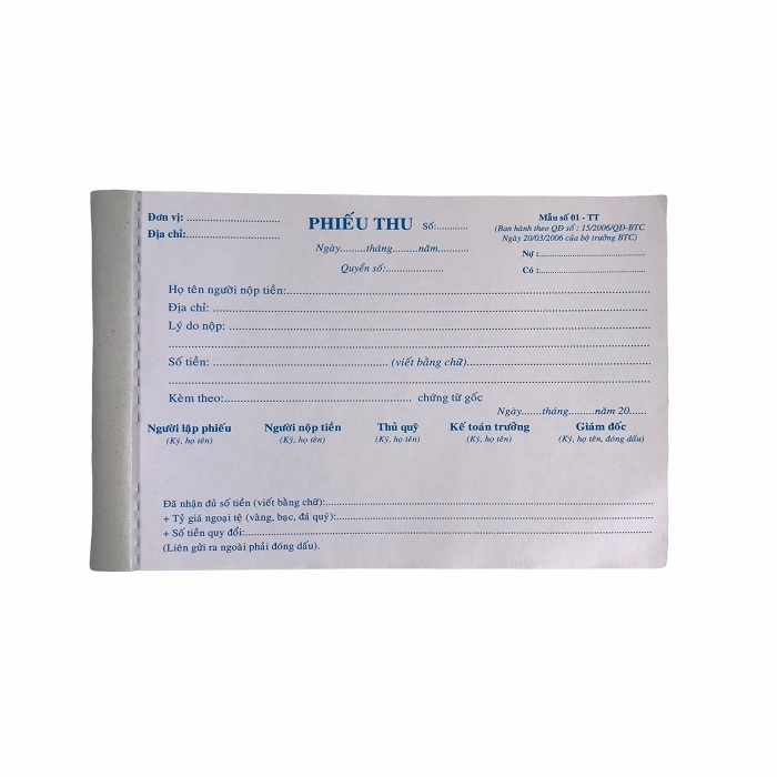 Phiếu thu NY 13x20cm 3 liên 50 bộ không đế (5/100)