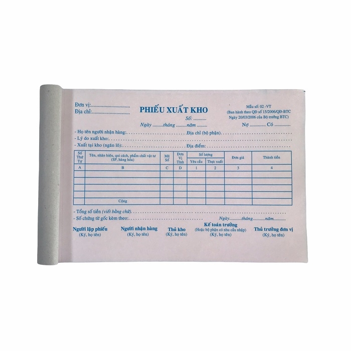 Phiếu xuất kho NY 13x20cm 2 liên 50 bộ không đế (10/100)