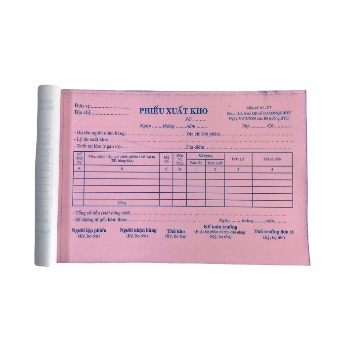 Phiếu xuất kho NY 13x20cm 2 liên 50 bộ không đế (10/100)