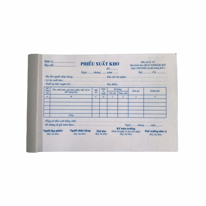 Phiếu xuất kho NY 13x20cm 3 liên 50 bộ không đế (5/100)