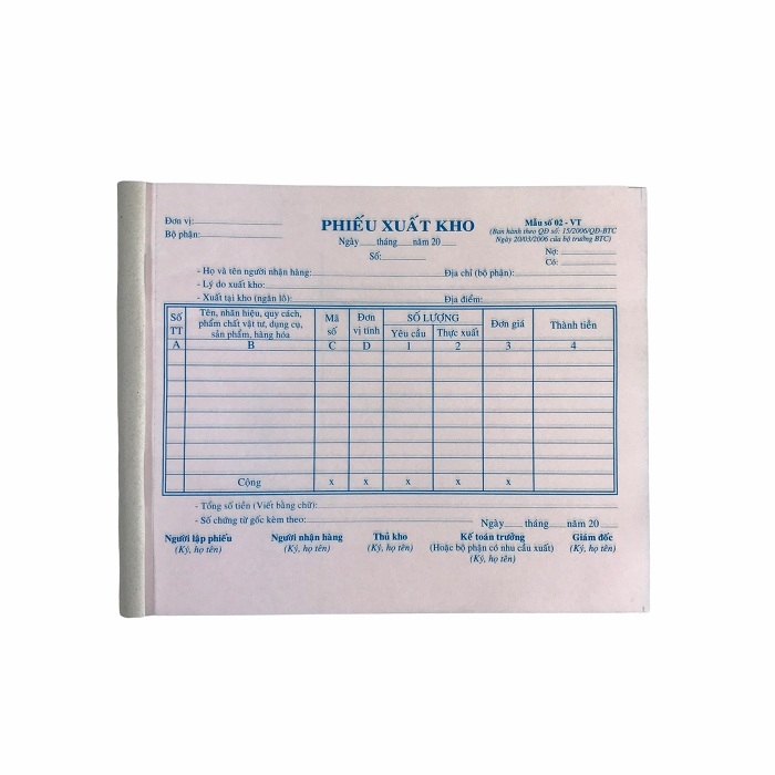 Phiếu xuất kho NY 16x20cm 2 liên 50 bộ A5 (10/120)