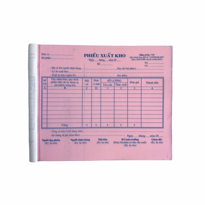 Phiếu xuất kho NY 16x20cm 2 liên 50 bộ A5 (10/120)
