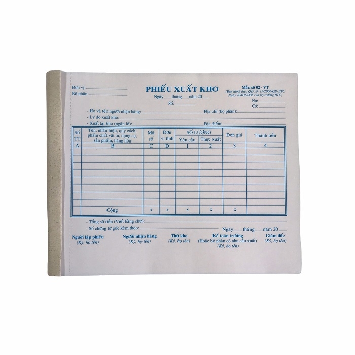 Phiếu xuất kho NY 16x20cm 3 liên 50 bộ không đế A5 (5/60)