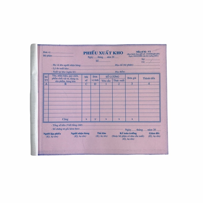 Phiếu xuất kho NY 16x20cm 3 liên 50 bộ không đế A5 (5/60)