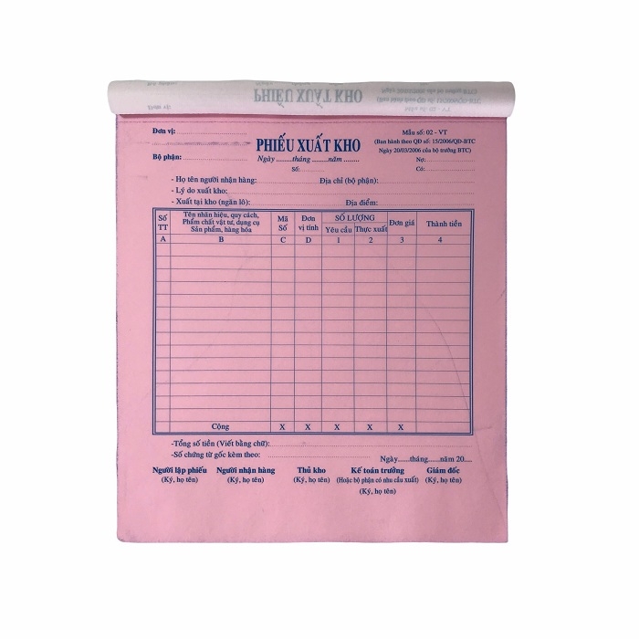 Phiếu xuất kho NY 20x25cm 2 liên 50 bộ A4 (5,10/50)