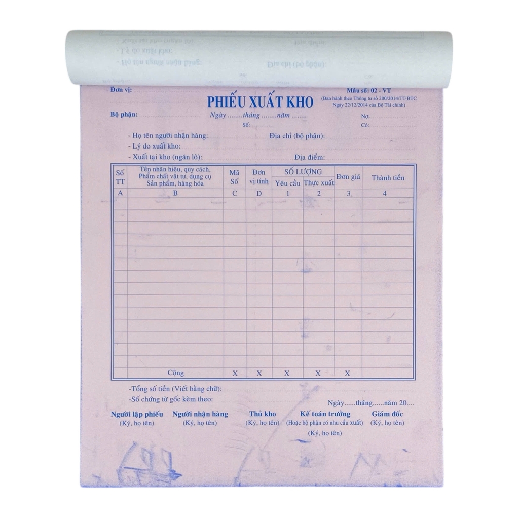 Phiếu xuất kho NY 20x25cm 3 liên 50 bộ không đế A4 (5/40)
