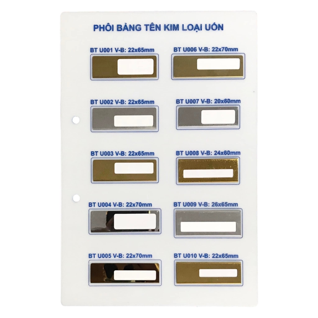 Phôi thẻ tên inox uốn U001 / U002 / U003 65x22mm không nội dung (10,50)