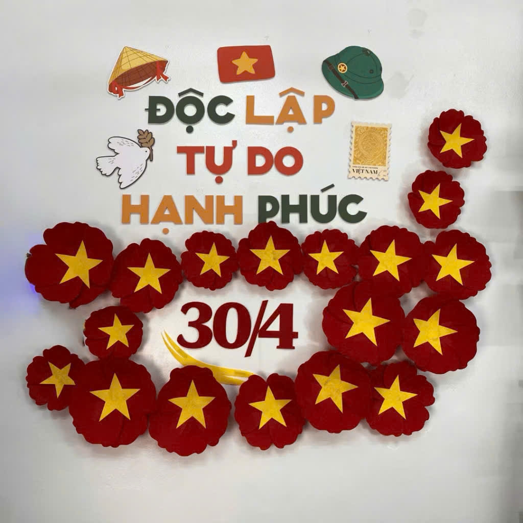 Set hoa nỉ BM 9 bông hoa đỏ sao vàng và số 30-4