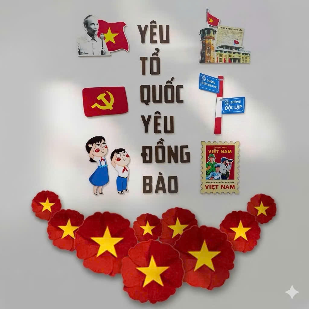 Set hoa nỉ BM 9 bông hoa đỏ sao vàng