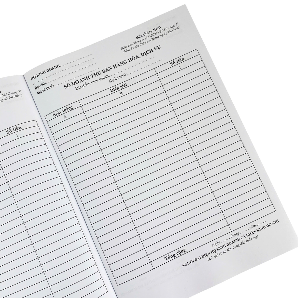 Sổ doanh thu bán hàng hoá, dịch vụ NY S1a-HKD 20x30cm 100 tờ A4 (5/25)