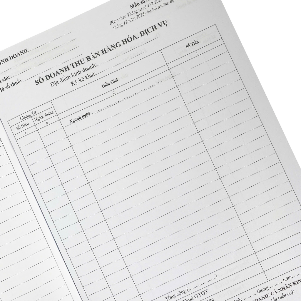 Sổ doanh thu bán hàng hoá, dịch vụ NY S2a-HKD 20x30cm 100 tờ A4 (5/25)