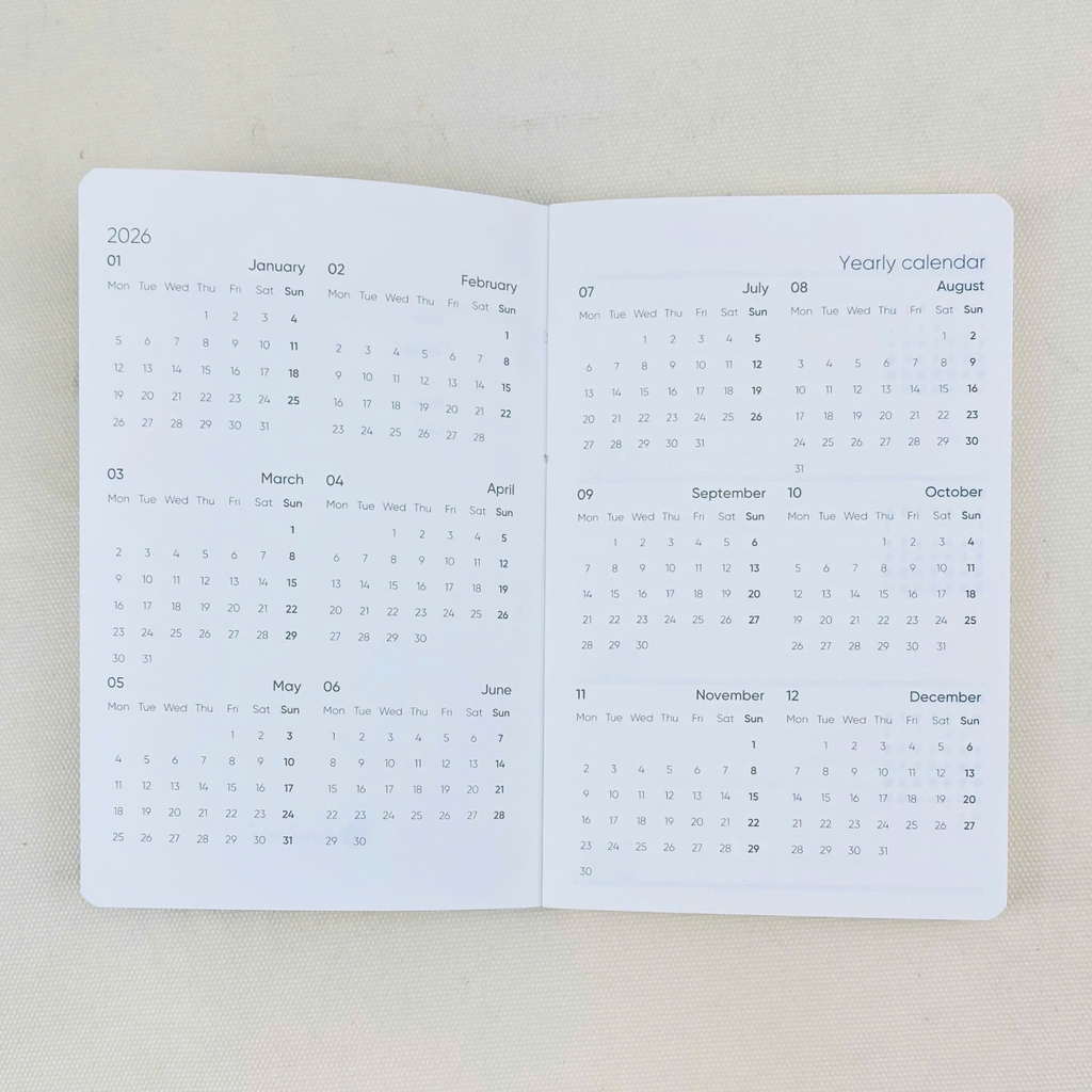 Sổ lịch Planner NT B7-25 9x14cm 144 trang, Sổ tay lịch năm 2026, Sổ kế hoạch, Sổ ghi chú theo ngày