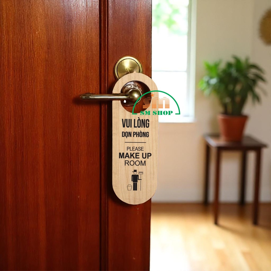 Thẻ treo phòng khách sạn gỗ MDF M80 / M81 8x23cm 5.5mm 2 mặt in UV