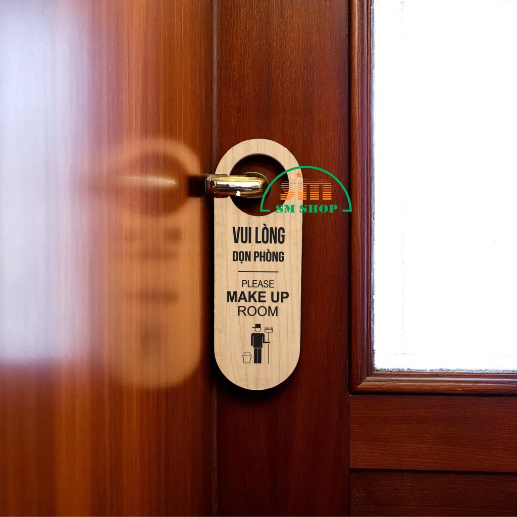Thẻ treo phòng khách sạn gỗ MDF M80 / M81 8x23cm 5.5mm 2 mặt in UV