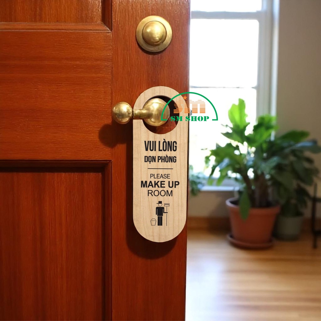 Thẻ treo phòng khách sạn gỗ MDF M80 / M81 8x23cm 5.5mm 2 mặt in UV