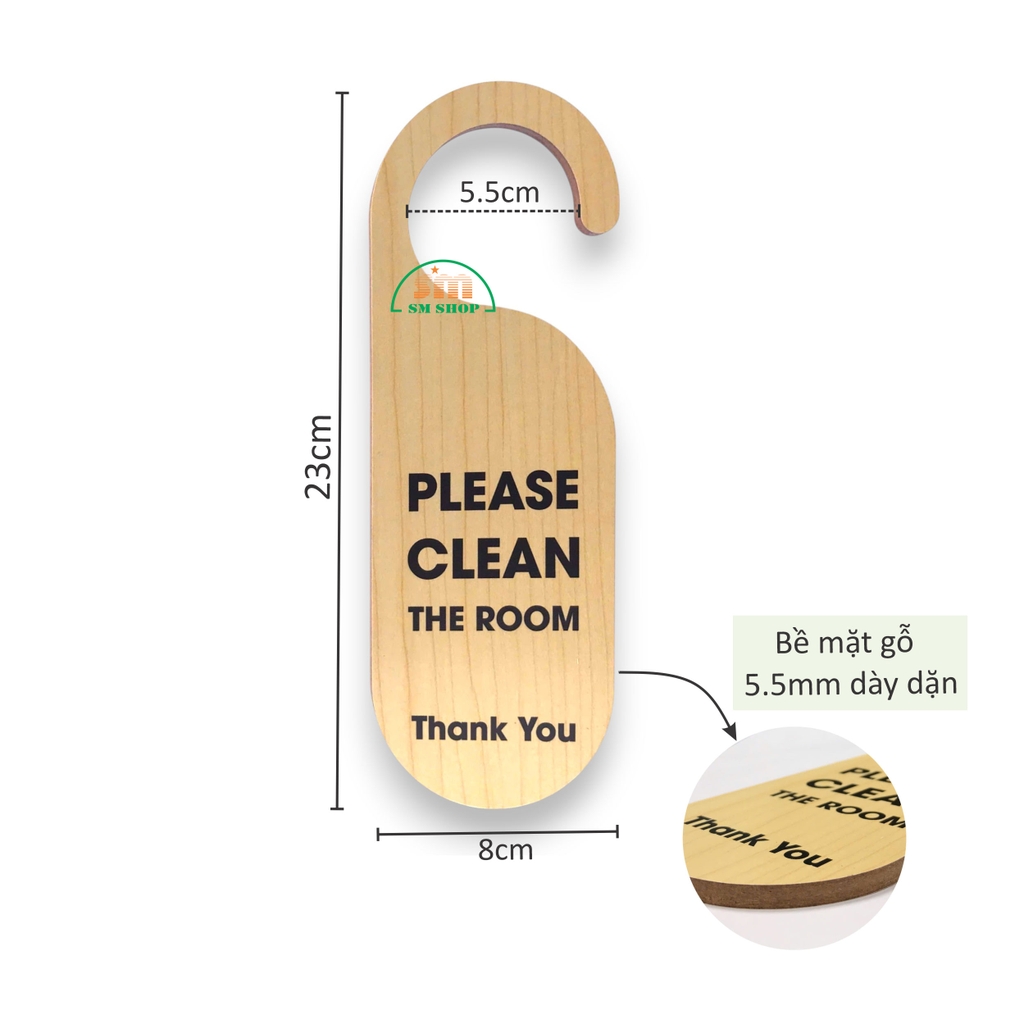 Thẻ treo phòng khách sạn gỗ MDF M80 / M81 8x23cm 5.5mm 2 mặt in UV