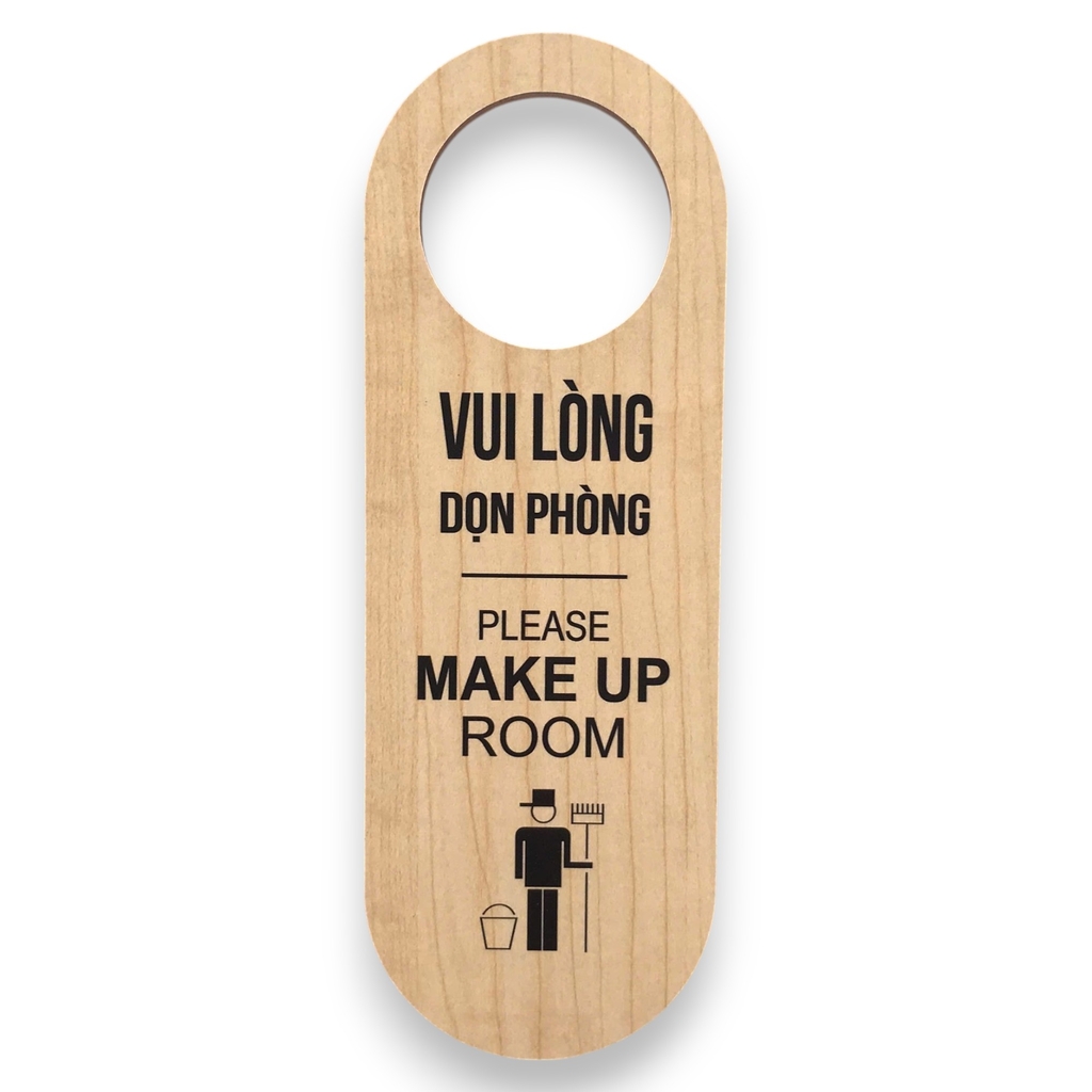Thẻ treo phòng khách sạn gỗ MDF M80 / M81 8x23cm 5.5mm 2 mặt in UV