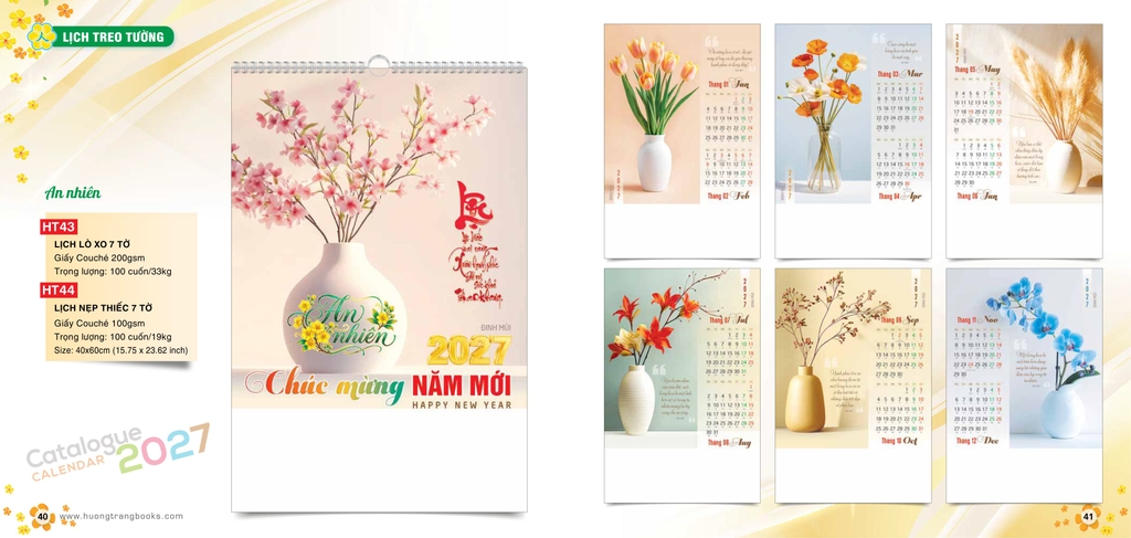Bìa treo lịch bloc lò xo giữa AH AH37-AH44 35x37cm 2027