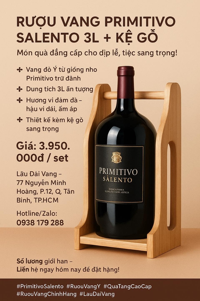 Rượu Vang Primitivo Salento 3L