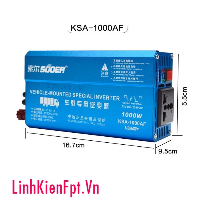 Bộ đổi điện Inverter 12V~220VAC 1000W KSA-1000AF