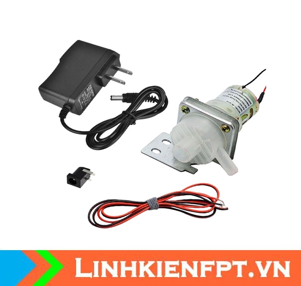 Bộ Máy Bơm Mini (Máy Bơm Mini 12V Trắng, Nguồn 12V-1A, 1 Jack DC Cái, 2m Dây Điện Đỏ-Đen)