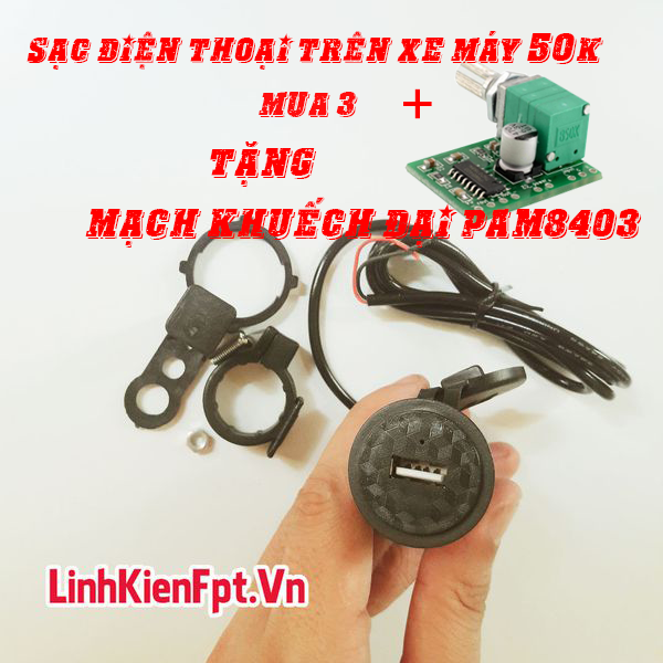 Combo 3 Bộ sạc xe máy Tặng mạch khuếch đại âm thanh Pam8403