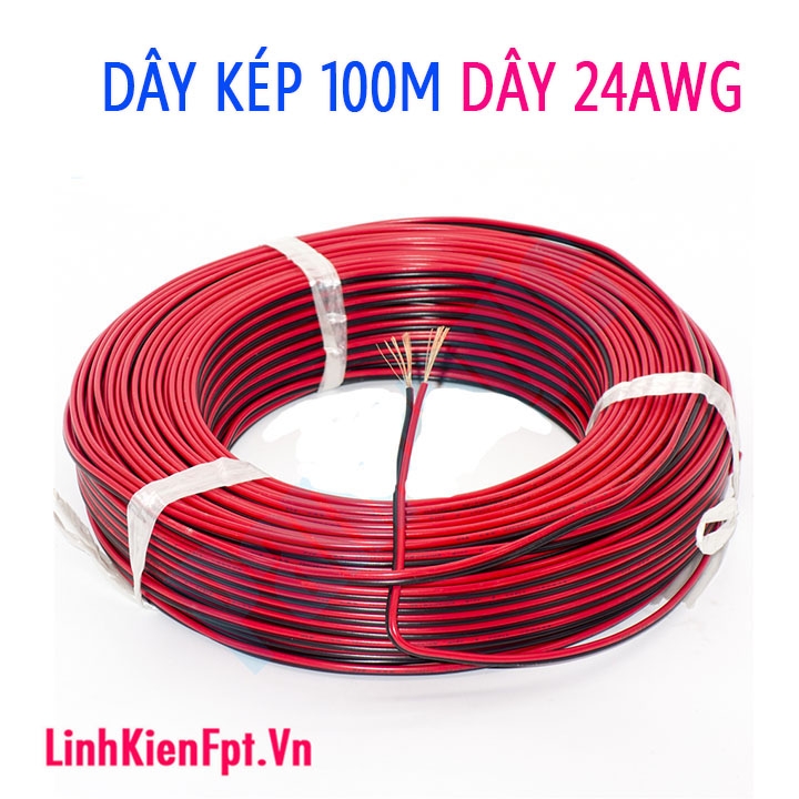 Dây điện đôi đỏ đen nhiều lõi 24AWG cuộn 100m