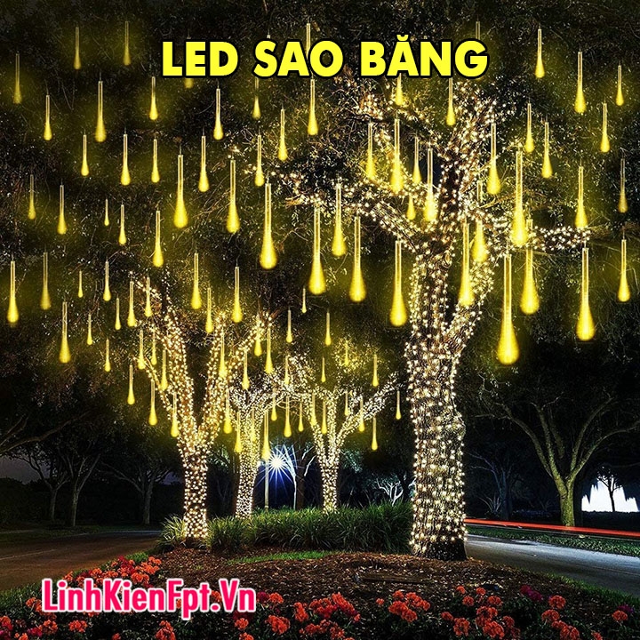 Đèn LED Sao Băng 8 Ống Trang Trí Vàng Ấm