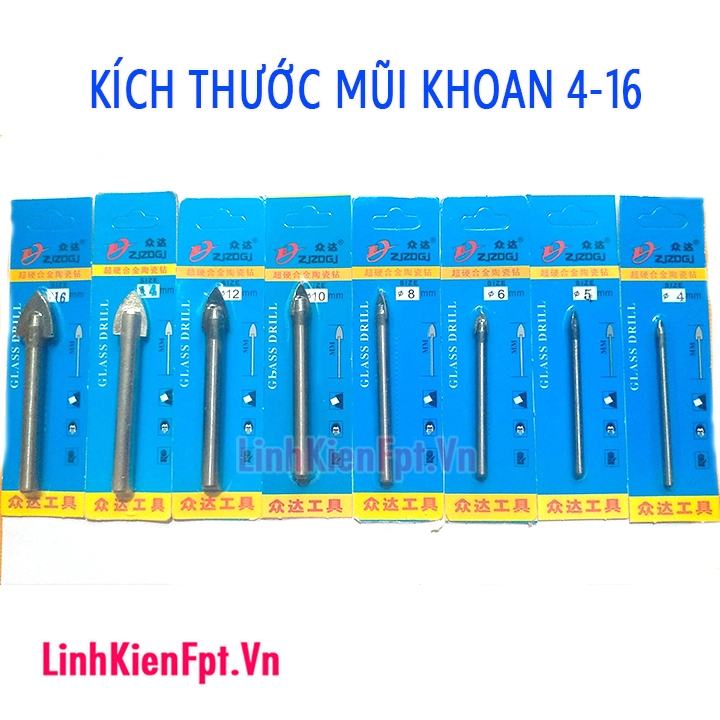 Bộ mũi khoan gạch , đá hoa 6 mũi