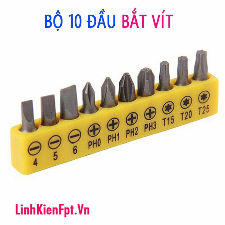 Bộ 10 đầu tua vít đa năng vàng