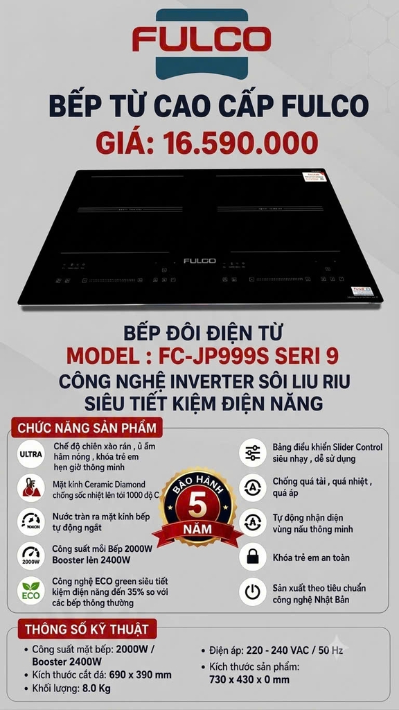Bếp Từ Đôi Cao Cấp FULCO JP999S Seri 9