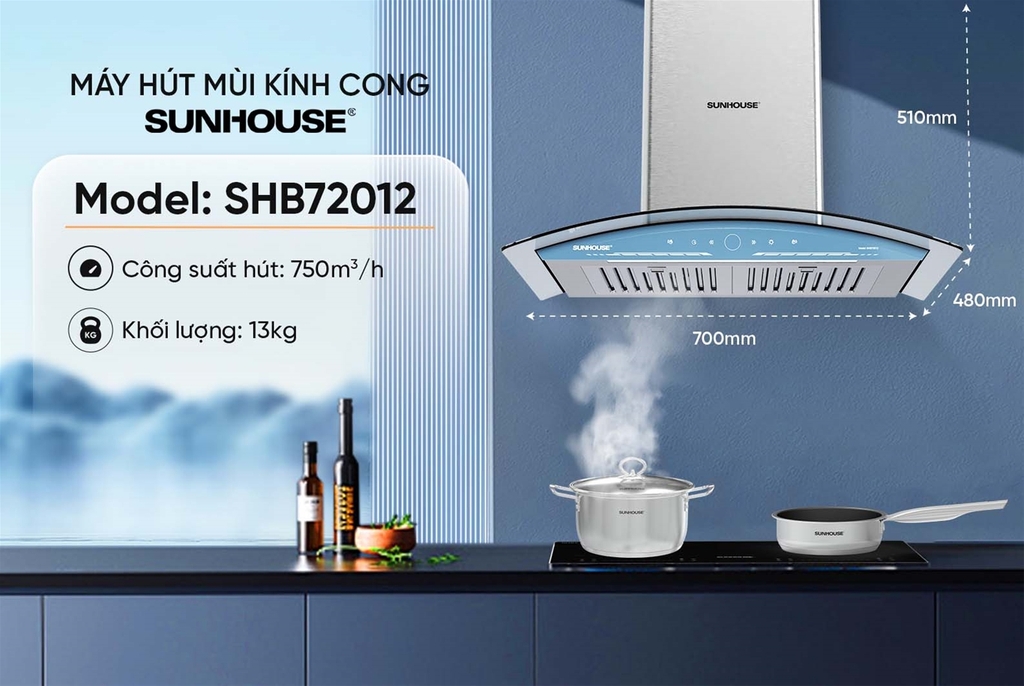 Máy Hút Mùi Kính Cong SUNHOUSE SHB72012