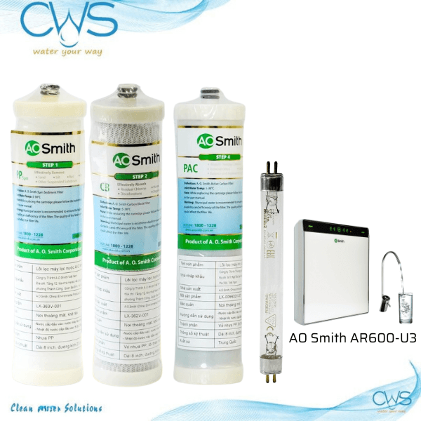 Combo 4 Lõi Lọc Nước AO Smith AR600-U3 (Trừ RO)