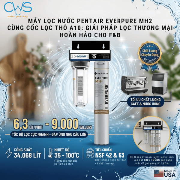 Máy Lọc Nước Pentair Everpure MH2 Sở Hữu Lưu Lượng 6,3 Lít_Phút Giúp Đáp Ứng Nhu Cầu Pha Chế Liên Tục