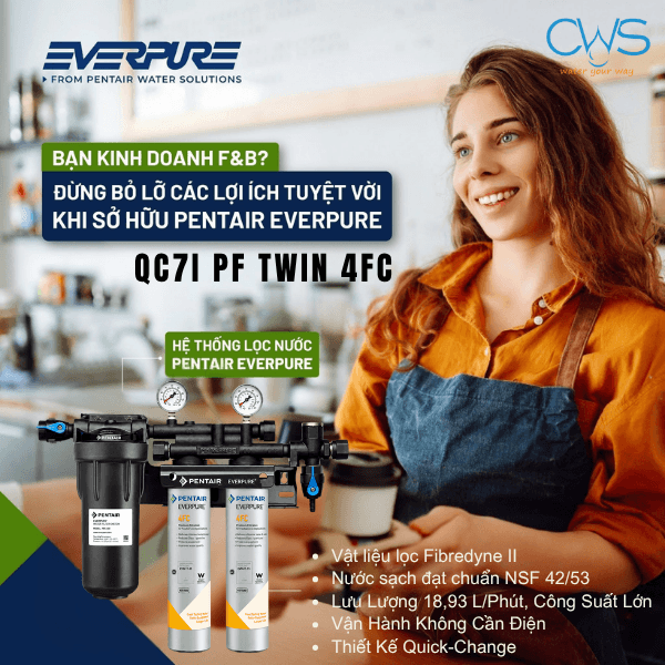 Máy Lọc Nước Pentair Everpure QC7I PF Twin 4FC Đáp Ứng Nhu Cầu Lọc Nước Của Mô Hình F&B Nào