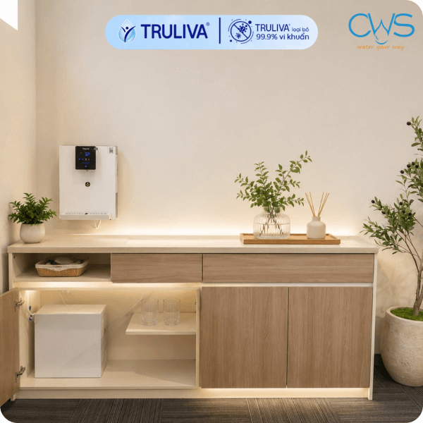 Sự Nhỏ Gọn Khi Lắp Đặt Combo Máy Lọc Nước Nóng Lạnh Truliva W6412 UR3626