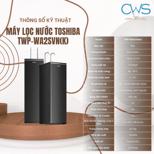 Thông số kỹ thuật máy lọc nóng lạnh Toshiba TWP-WA2SVN(K)