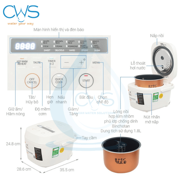 Thông Số Kỹ thuật Nồi Cơm Điện Toshiba RC-18JFM(H)VN