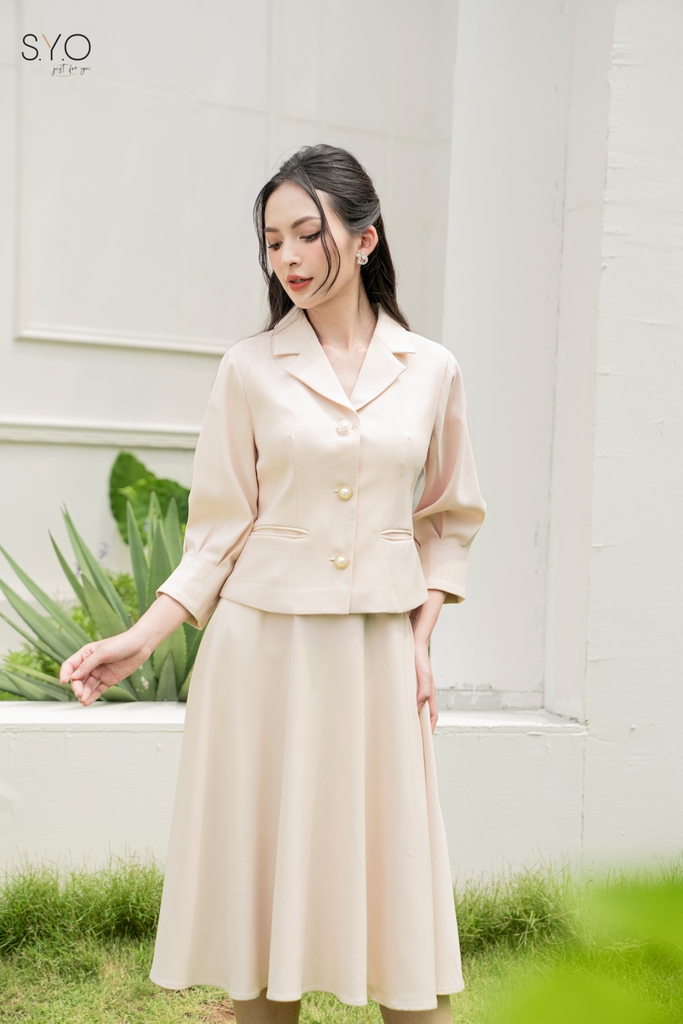 Đầm midi xòe cotton lạnh xếp ly tà lệch