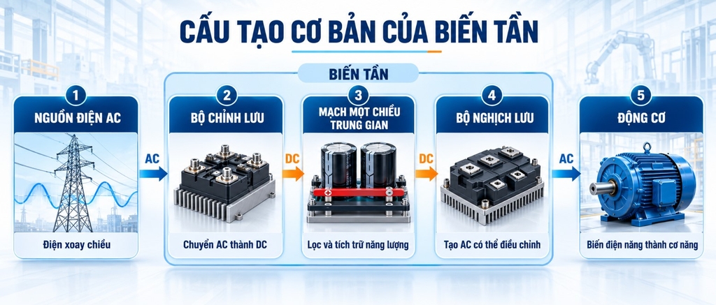 Sơ đồ cấu tạo và nguyên lý hoạt động của biến tần