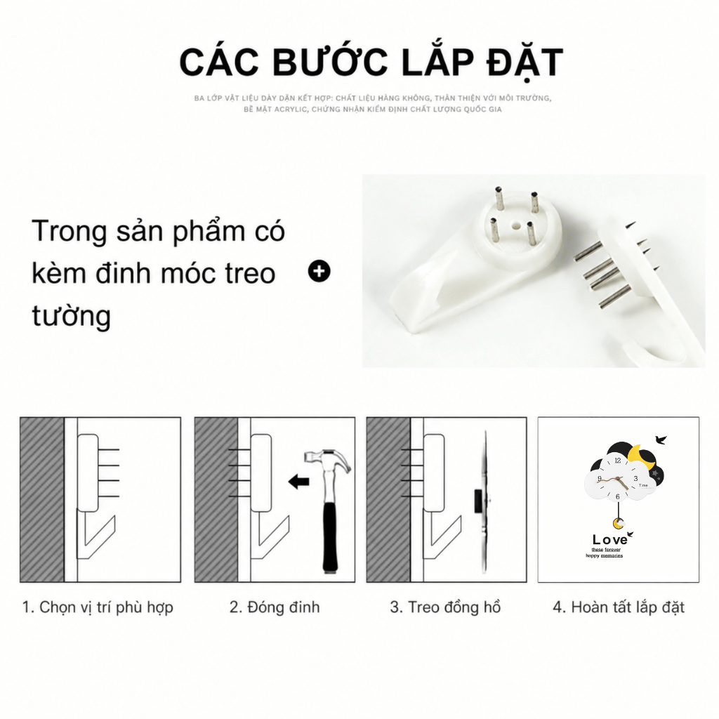 Đồng hồ quả lắc treo tường CL062 đám mây trăng